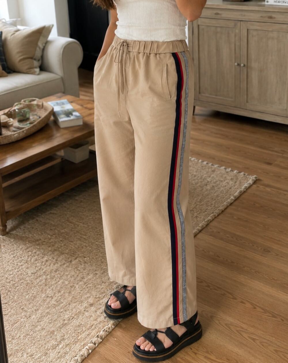 MAEVE Khaki Classic Track Pants in Tan Pinstripe Size XL